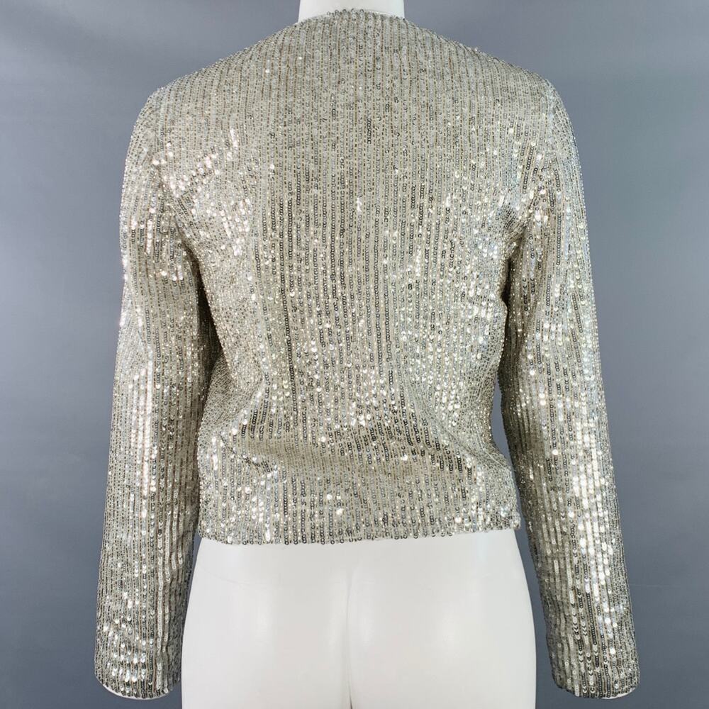 ALICE + OLIVIA Size S Silver Polyester Sequined Stripe Jacket Blazer - Picture 4 of 7